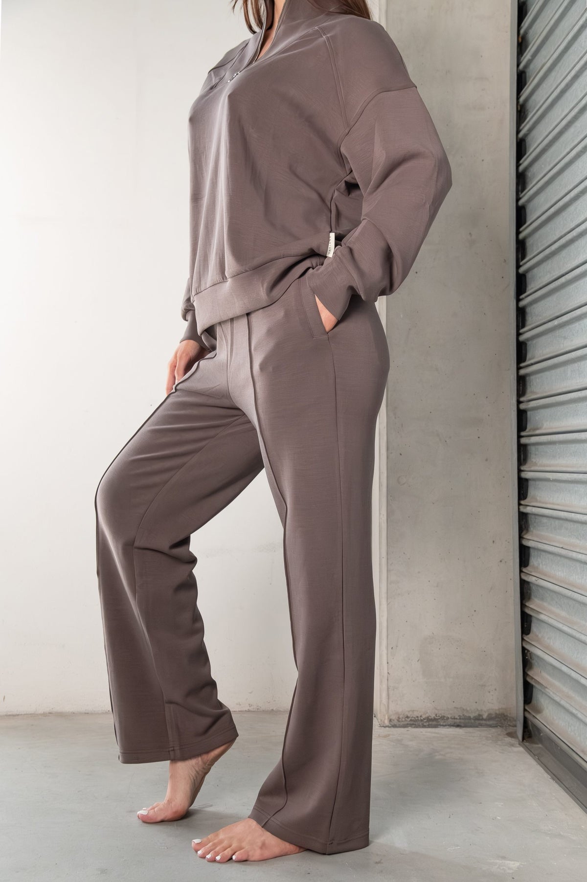 Tatiana Active Cairo Chocolate Brown Quarter Zip Sweater Wide Leg Trousers Lounge Wear Set 10