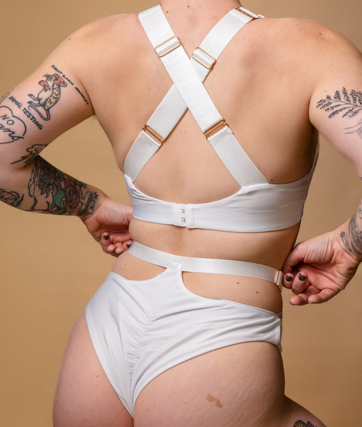 Tatiana Active Harley Matte White Halter Mesh Cross Back High Waisted Pole Wear Pole Fitness Dance Set Clothing-9