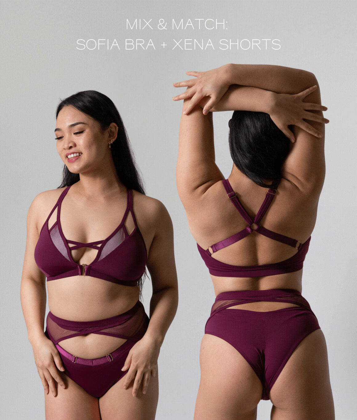 Tatiana Active – Mix & Match – Sofia Bra Wine with Xena Shorts Wine