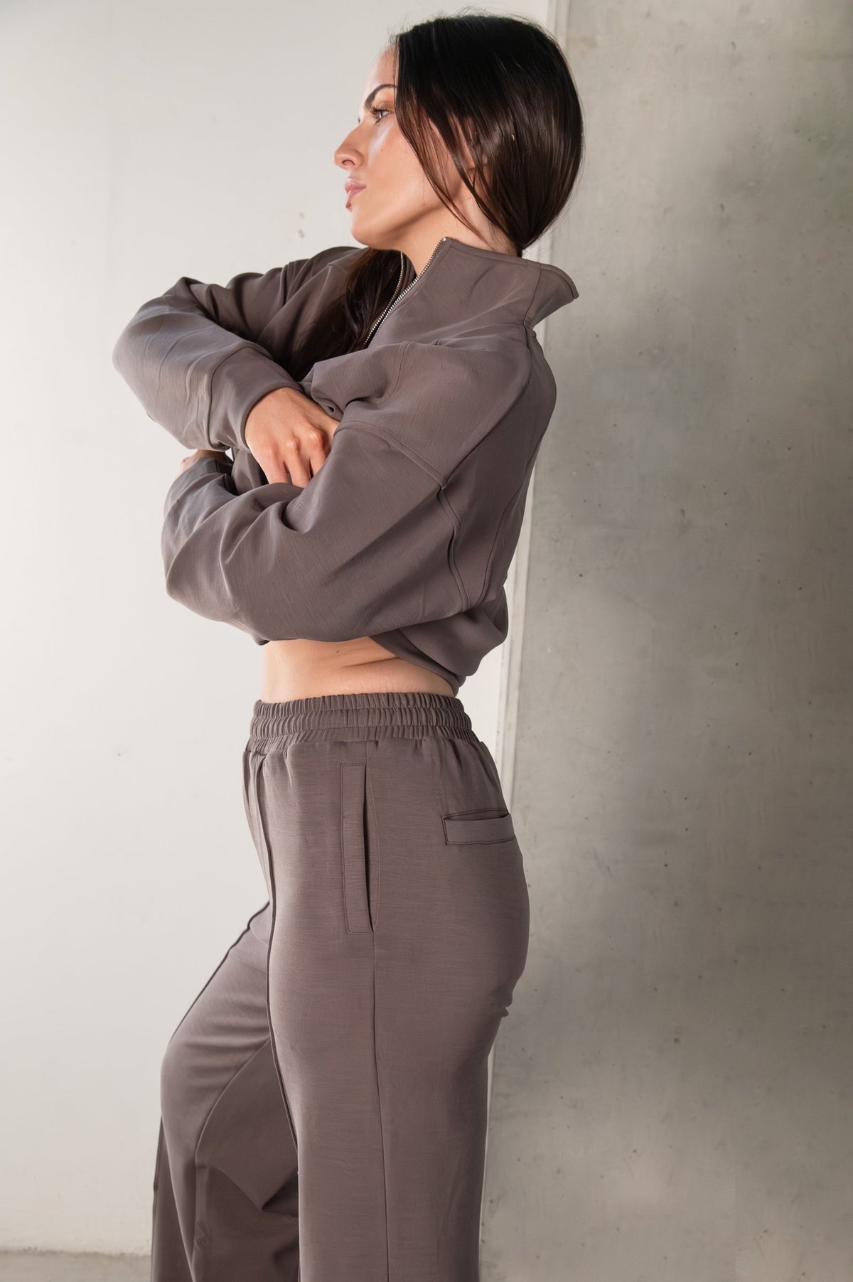 Tatiana Active Cairo Chocolate Brown Quarter Zip Sweater Wide Leg Trousers Lounge Wear Set 11