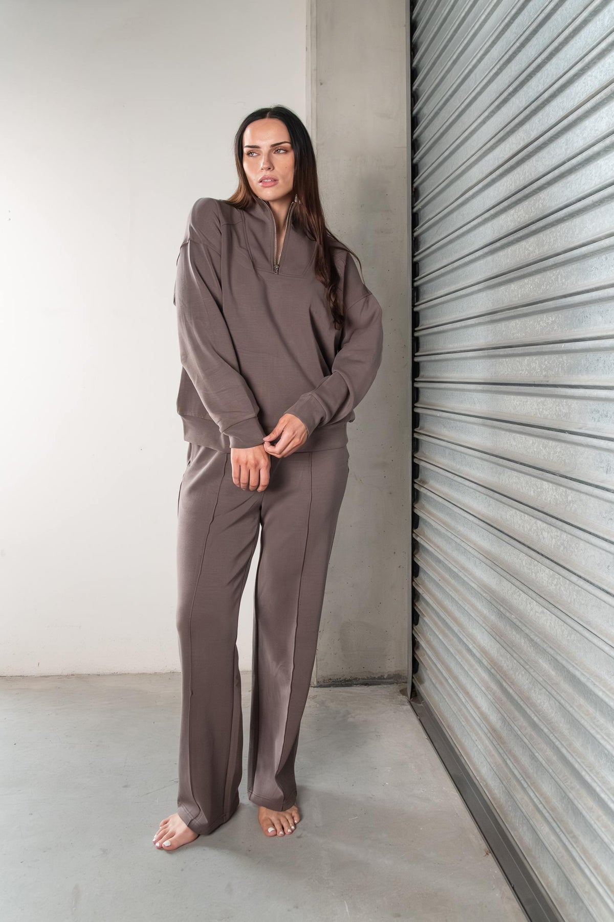 Tatiana Active Cairo Chocolate Brown Quarter Zip Sweater Wide Leg Trousers Lounge Wear Set 6