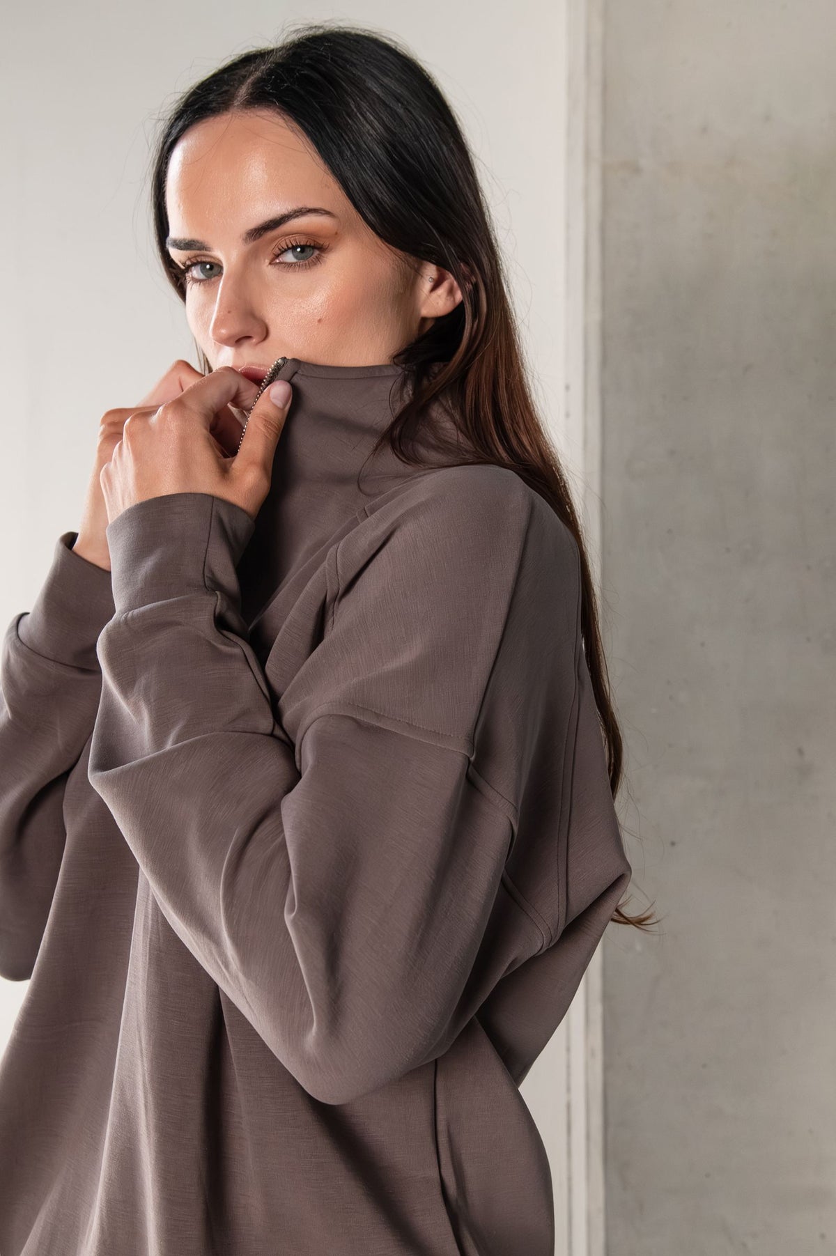 Tatiana Active Cairo Chocolate Brown Quarter Zip Sweater Wide Leg Trousers Lounge Wear Set 9