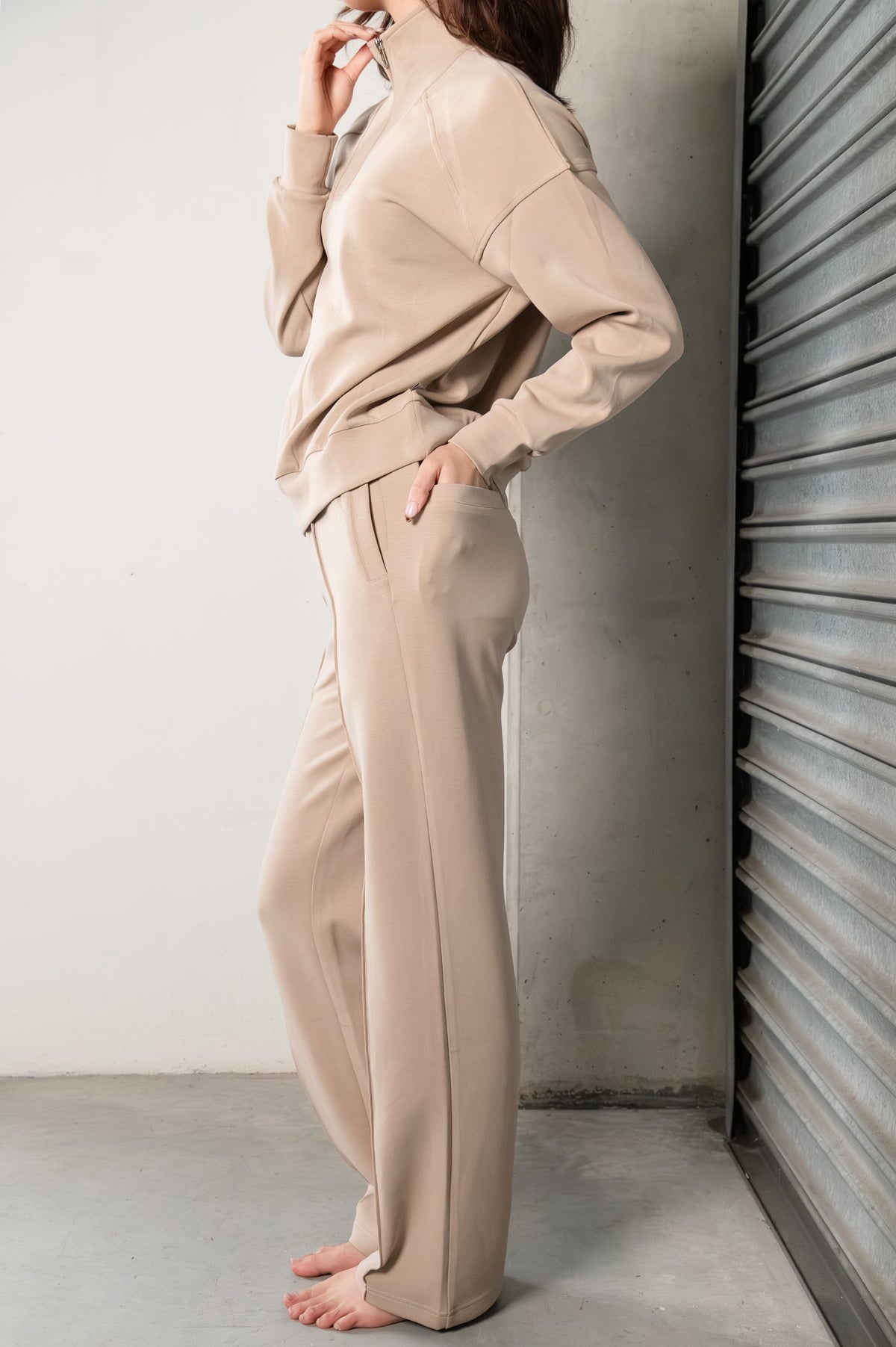 Tatiana Active Cairo Creamy Latte Quarter Zip Sweater Wide Leg Trousers Lounge Wear Set 9